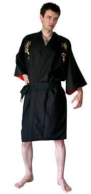 мужской халат-кимоно с вышивкой и  красной подкладкой, сделано в Японии
