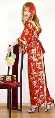 японское кимоно из хлопка юката Золотой Бамбук