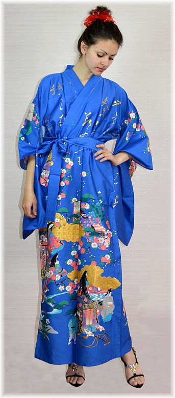 японское женское кимоно Стихи на Воде, хлопок 100%