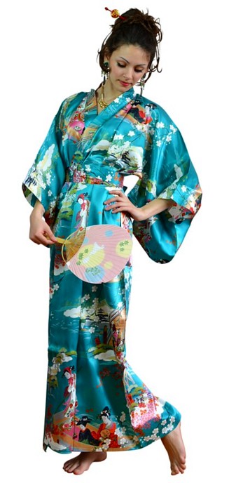 шелковый женский халат в японском стиле