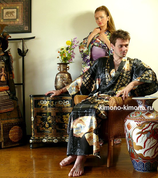 шелковый мужской халат-кимоно, Япония