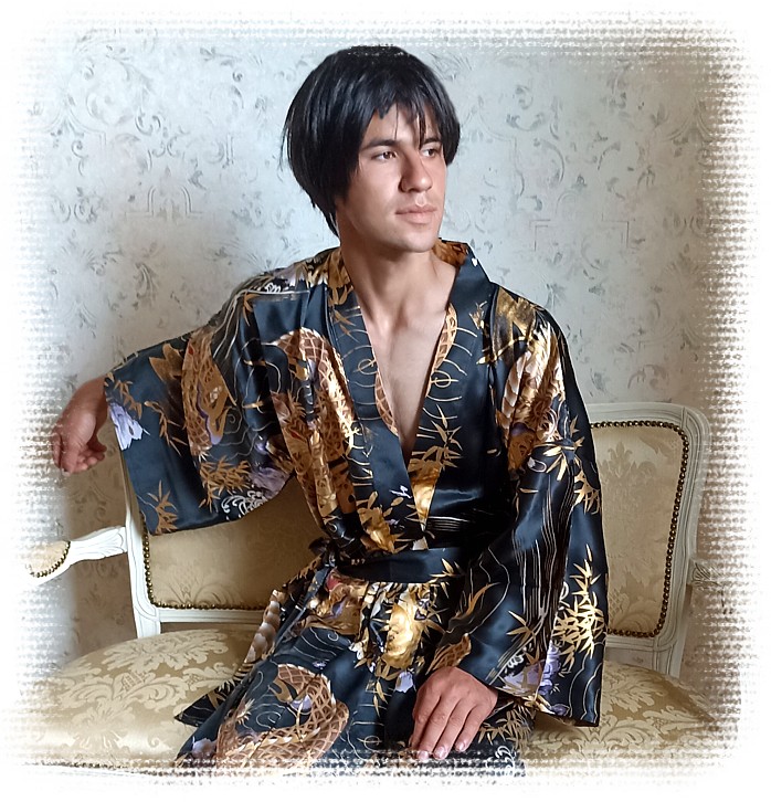 мужской шелковый халат кимоно, сделано в Японии