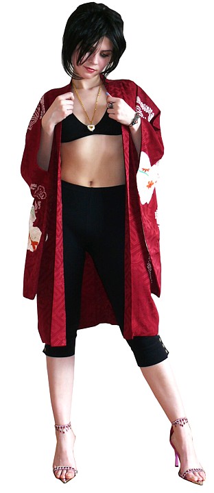 винтаж: японское шелковое женское хаори с авторским рисунком