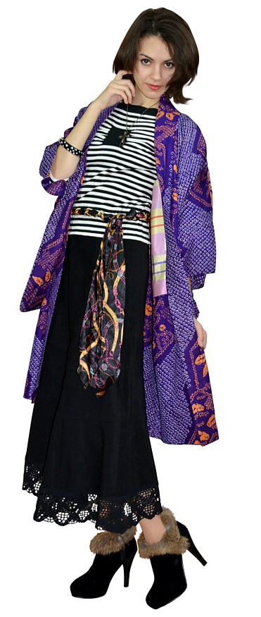 японский шелковый жакет хаори. японский винтаж