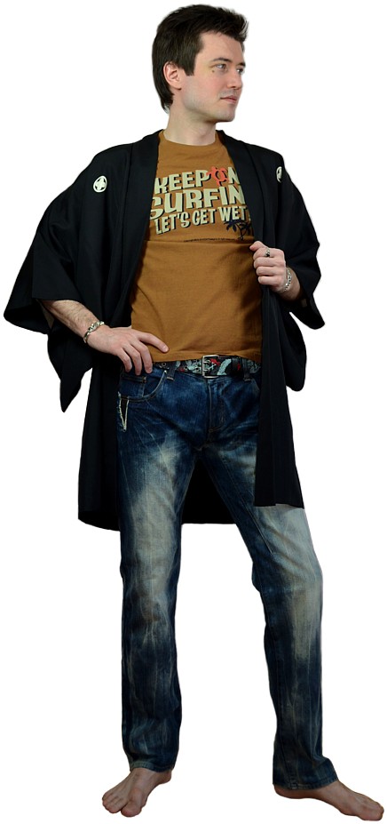 японская одежда: традиционное мужское шелковое хаори (кардиган)